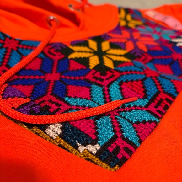 Orange Geometric embroidery Patterned Women's Hoodie - Picture 9 of 9